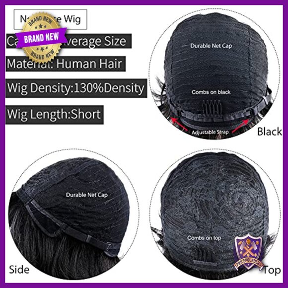Short Bob Pixie Cut Human Hair Wig with Bangs 130 Density Full Machine Made main image 5